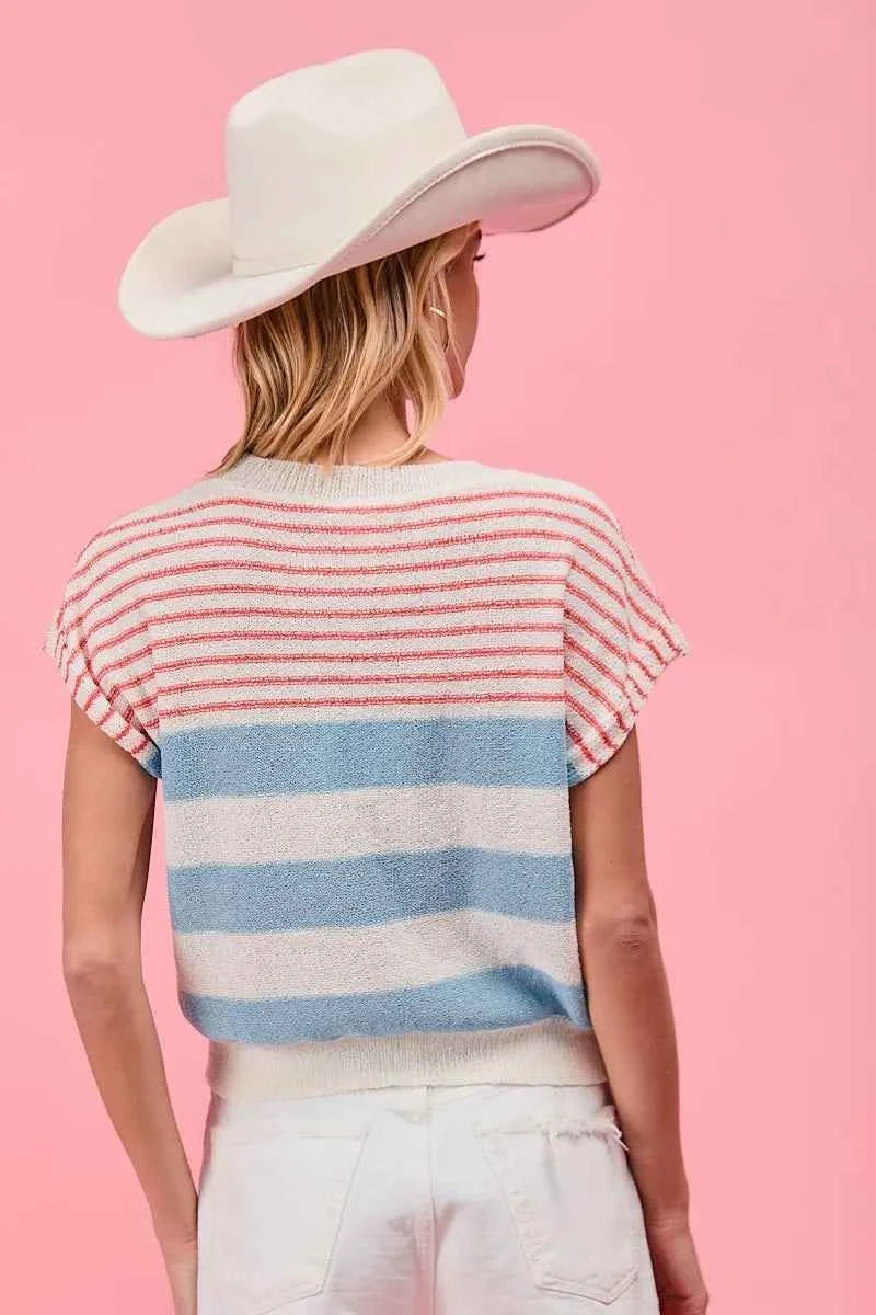 BiBi Stripes Lightweight Short Sleeve Sweater e521d6ad768246ce98d60e2214543565-Max-Origin