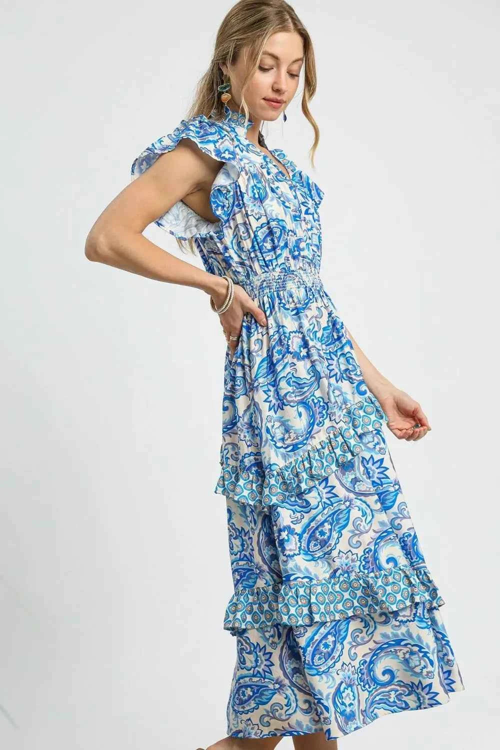 Umgee Paisley Print Ruffle Sleeve Midi Dress e532d0c6-d5ff-4957-814b-8850e49de0c9-Max-Origin