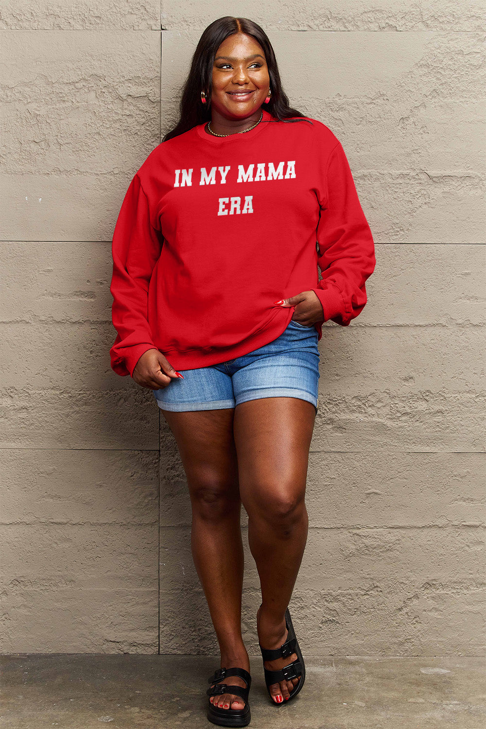 Simply Love Full Size IN MY MAMA EAR Graphic Sweatshirt e53573155c4b470f85ca650bc0b237ea-Max