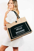 Fame Hello Weekend Burlap Tote Bag Black One Size e53a1738-d719-4854-9c38-20596827ef41-Max