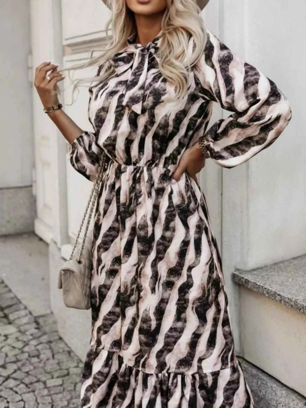 Ruffled Hem Striped Long Sleeve Dress e5405a51-1949-45a0-b726-c3e171ccfb44-Max-Origin