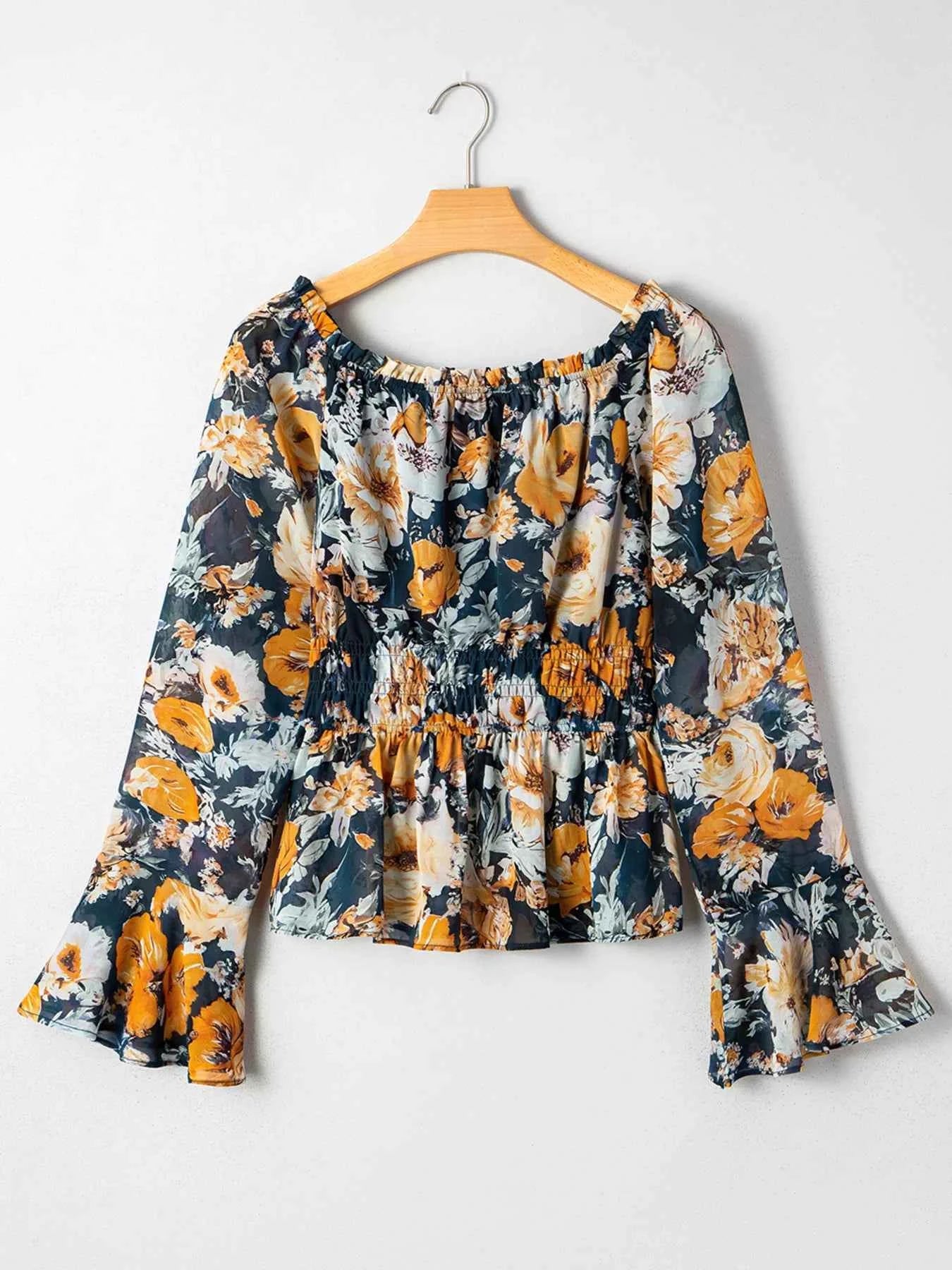 Floral Off Shoulder Bell Sleeve Smocked Peplum Top e5439404e8354e0c884dcf70ead59324-Max-Origin
