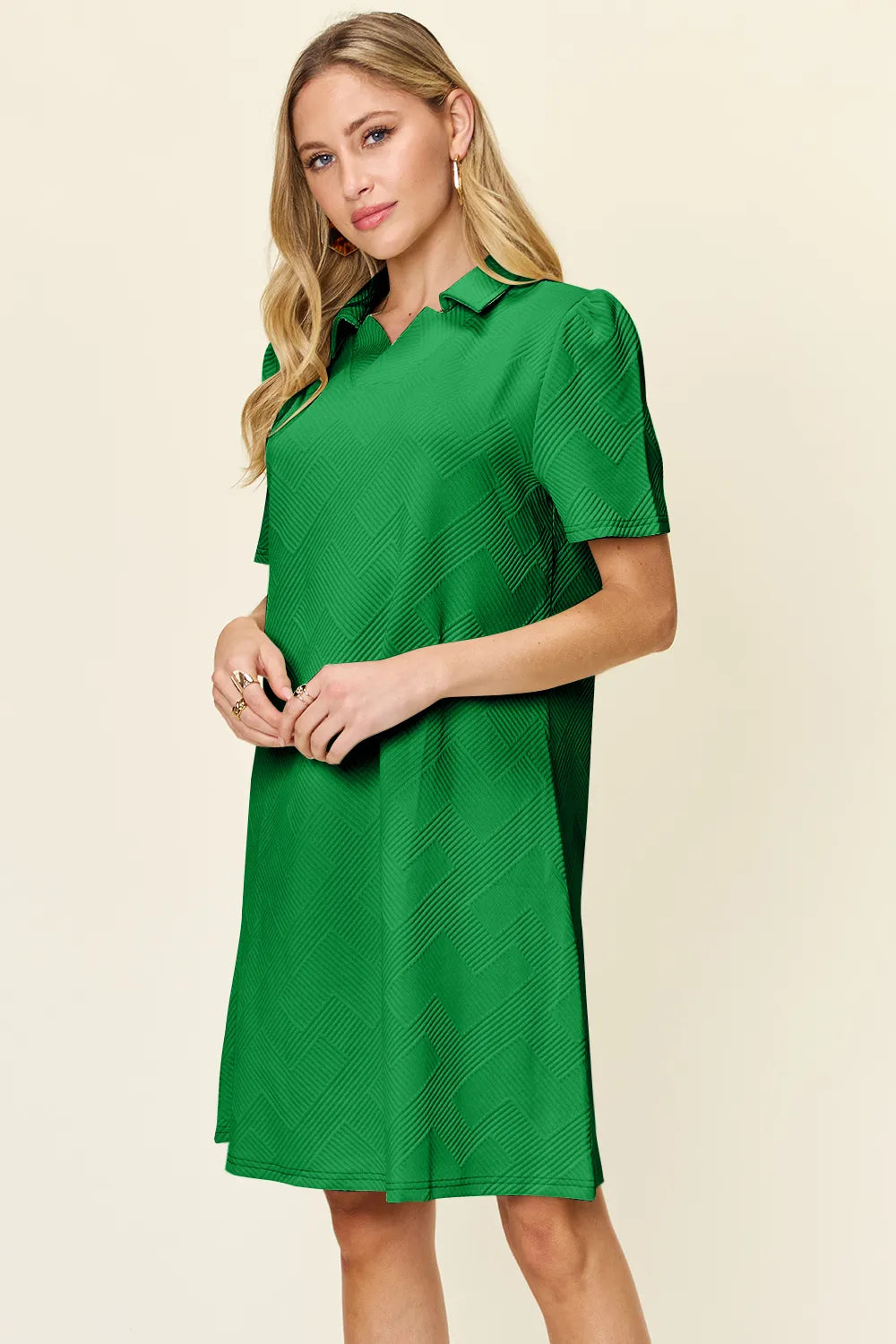 Double Take Full Size Texture Collared Neck Short Sleeve Dress e5443e53-5f61-4fab-8c07-5687150834c7-Max