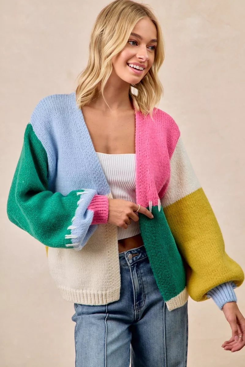 BiBi Color Block Open Front Sweater Cardigan e5482cf3b8a947ac810cb6de3028121d-Max-Origin