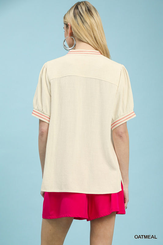 Embroidery Linen Puff Sleeve Blouse e54f0ad3-54c3-4b65-b30f-a46c584980ee-Max