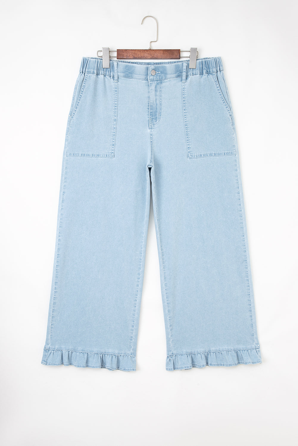 Black Plus Size Elastic Waist Ruffled Wide Leg Denim Pants e5568b73f54bd285