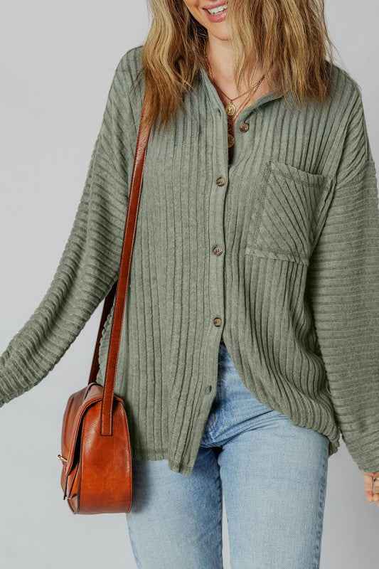 Thermal Ribbed Button-Up Drop Shoulder Textured Sh e557a9c5-6f70-444f-ad73-462e5fdacb3b