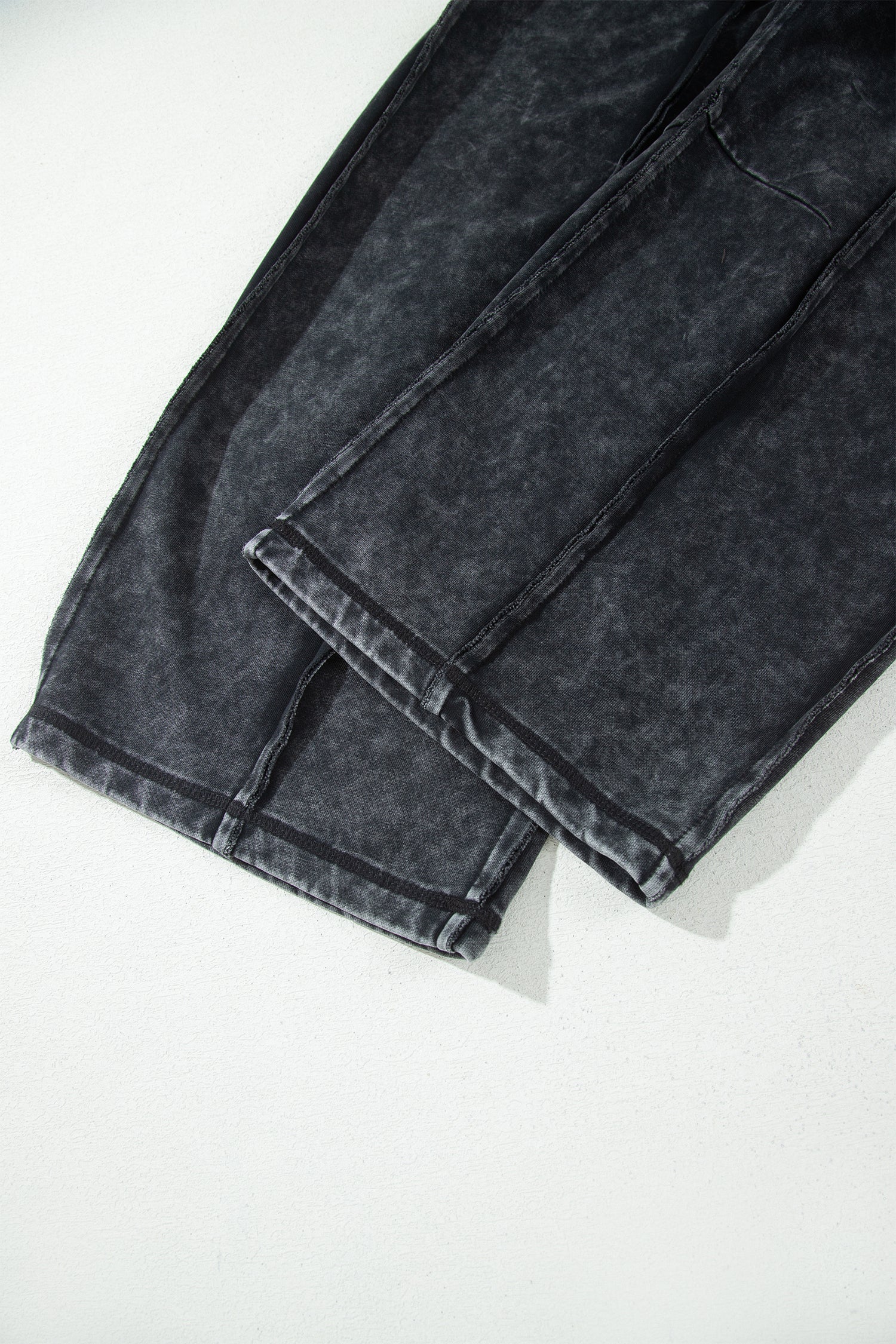Black Mineral Wash Raw Seam Drawstring Elastic Waist Barrel Pants e559a5d237592941