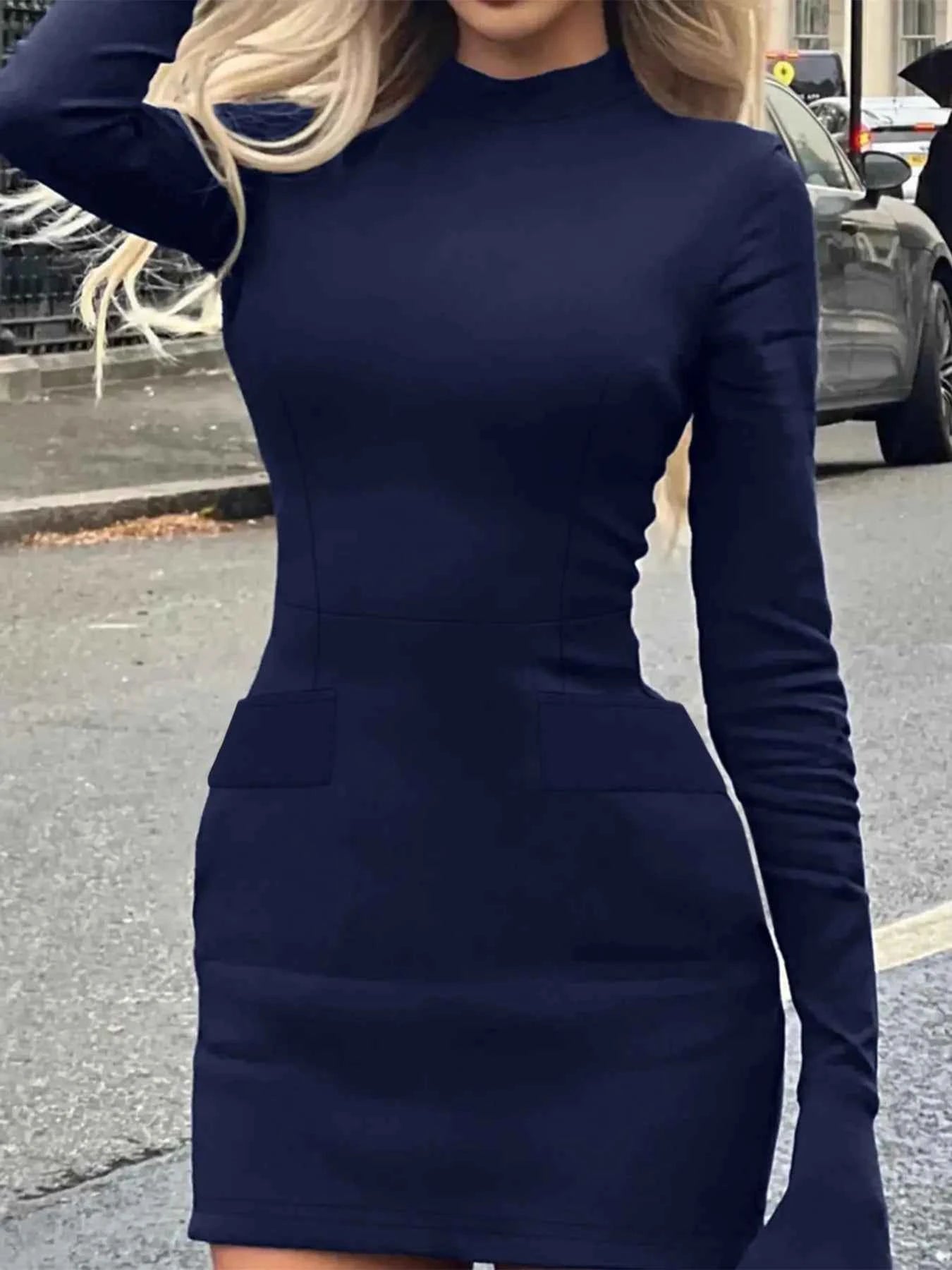 Long Sleeve Bodycon Mini Dress with Pockets e55bcfb8-a77f-406e-ac0a-a2ee1e7d5f2c-Max-Origin