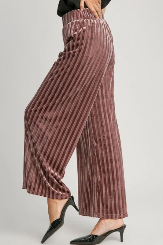 Full Size Elastic Waist Striped Wide Leg Velvet Pants e563c085-4e1a-4a29-8405-0dd533da969a-Max
