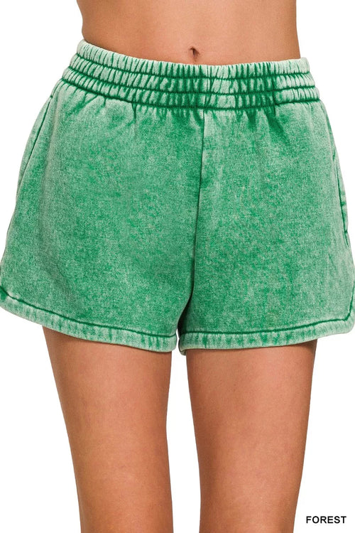 Zenana Acid Washed Elastic Waistband Dolphin Shorts FOREST e565e6ccc6044b929270903cd90e9b47-Max-Origin