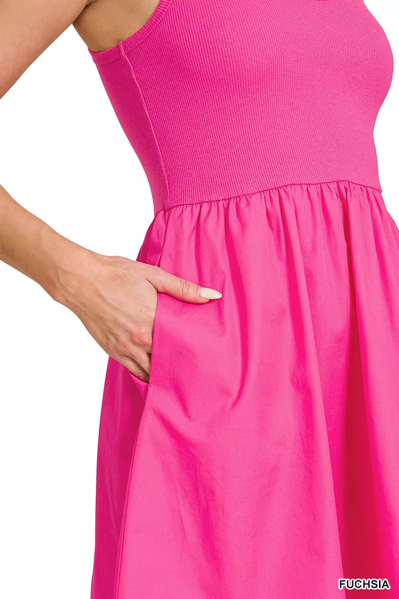 Zenana Combined Knit & Woven Midi Dress e56c7cd876d845589dde8f46ea610021-Max-Origin