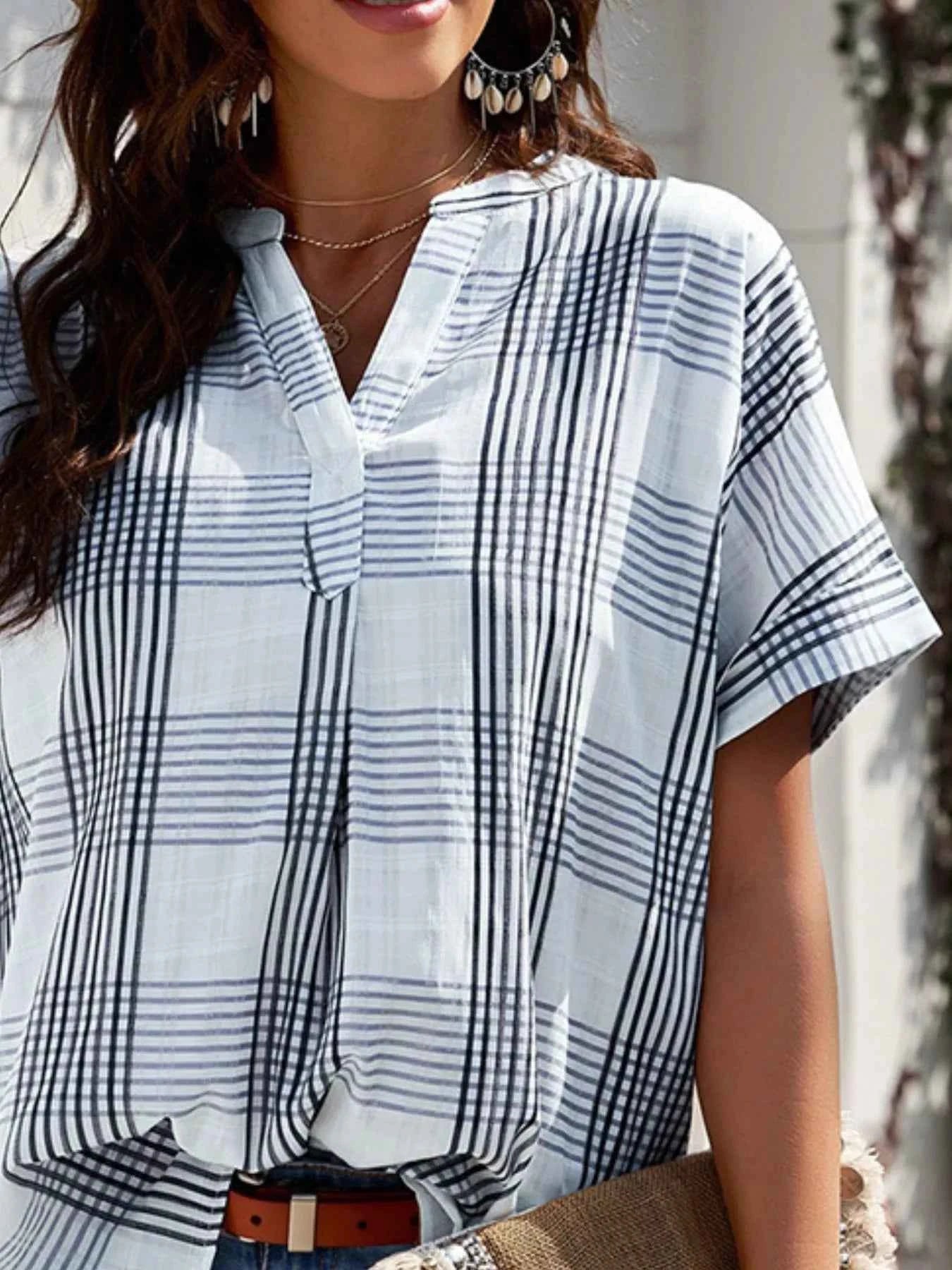 Notched Short Sleeve Blouse e5703231-1965-408c-beb6-a8038d840aa1-Max-Origin