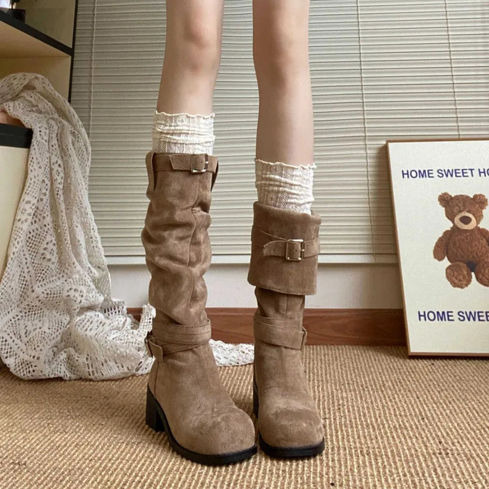 Round Toe Flats Boots Khaki e571c535-238d-44d0-bf8b-a5e069e14087-Max