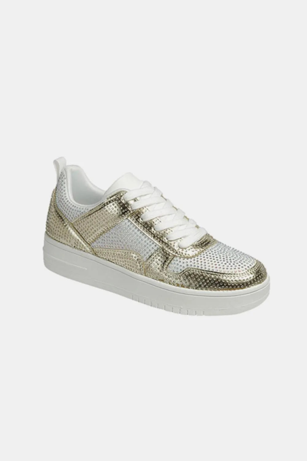 Forever Link Rhinestone Platform Flat Sneakers Gold White e5785f0c-48d8-4228-95a5-226de45cac63-Max