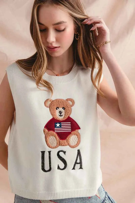 Teddy Bear Wearing An American Flag With Usa Embroidered Sweater Vest e57878cd9e7b4553816fe73c234c5114-Max-Origin