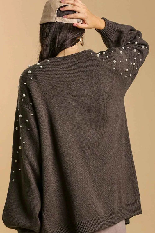 Full Size Open Front Cardigan with Long Sleeve Pearl Details Plus Size e57cd451-4a99-490b-9583-eac5a8dfc0f1-Max