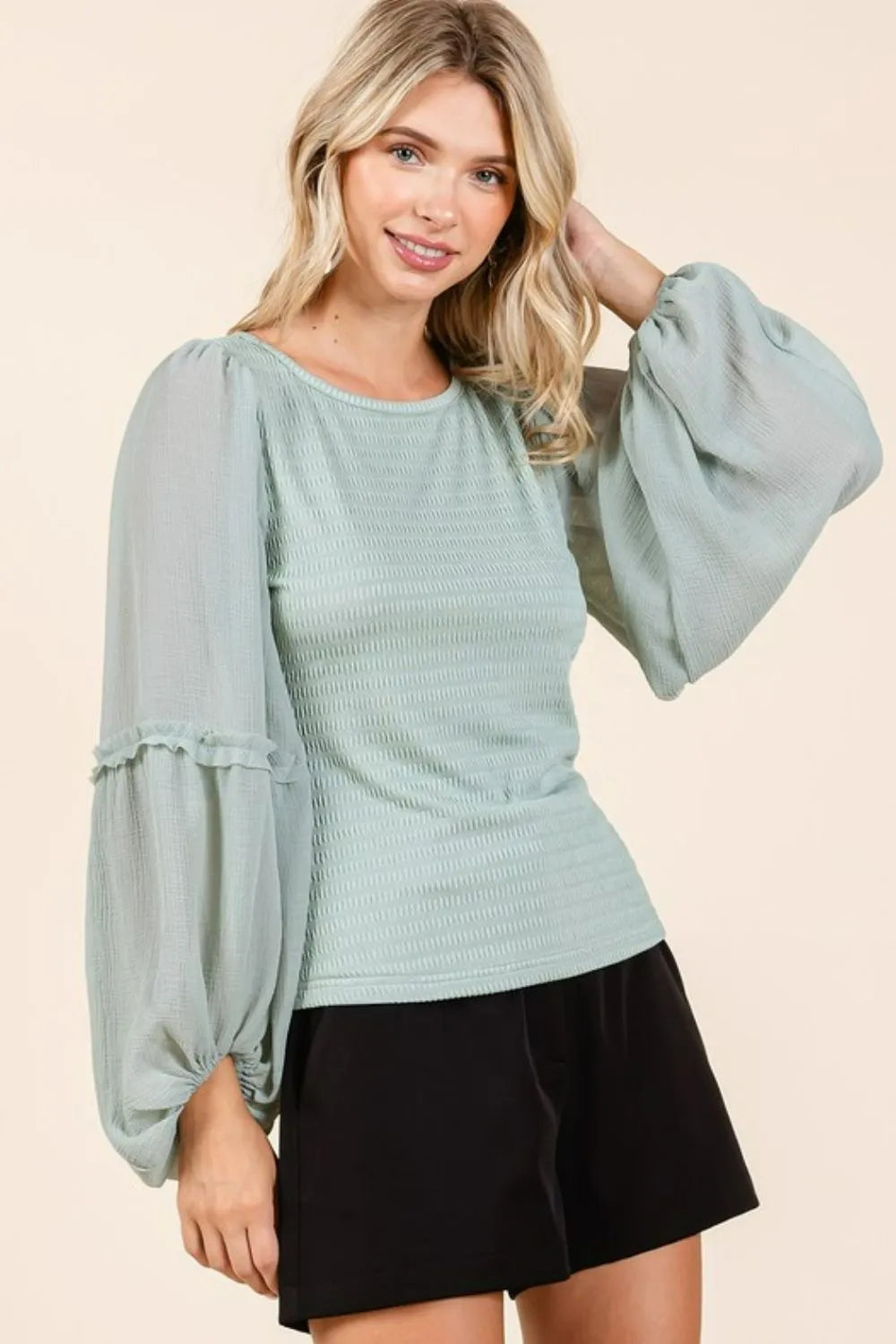 Mittoshop Mixed Media Textured Knit Chiffon Long Sleeve Top e57d7454-d000-4701-a74c-7b95ab09db1d-Max