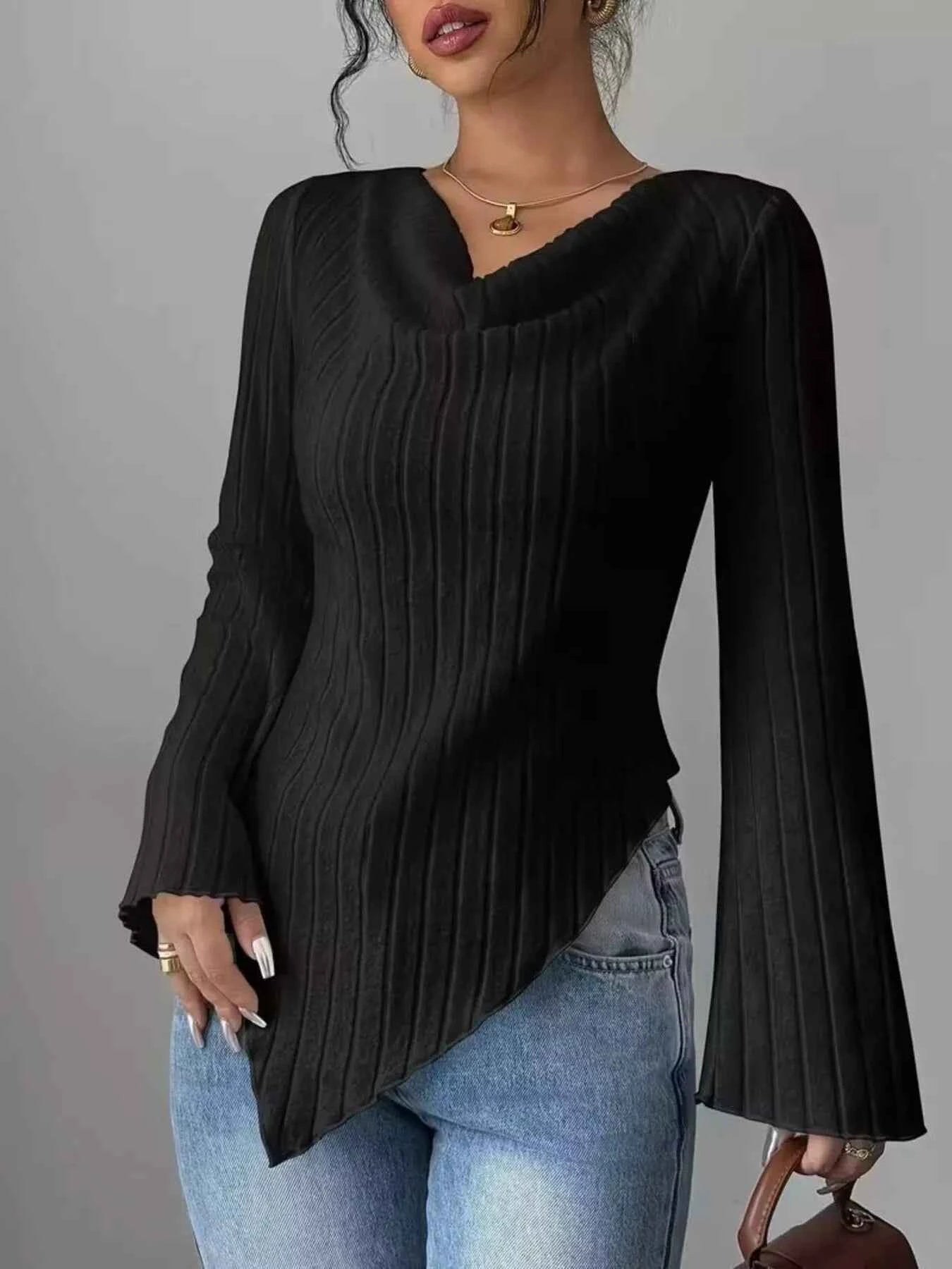 Cowl Neck Ribbed Knit T-Shirt e5806886e3b341319a32f57ac7795352-Max-Origin