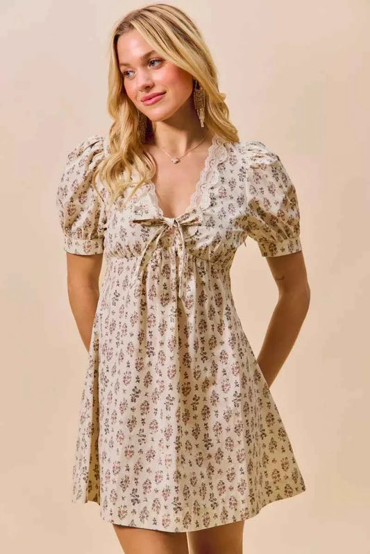 SO ME Floral Print Lace Trim Short Sleeves Mini Dress BLUSH e58da238de5941fe9b5203aa3c15fdee-Max-Origin