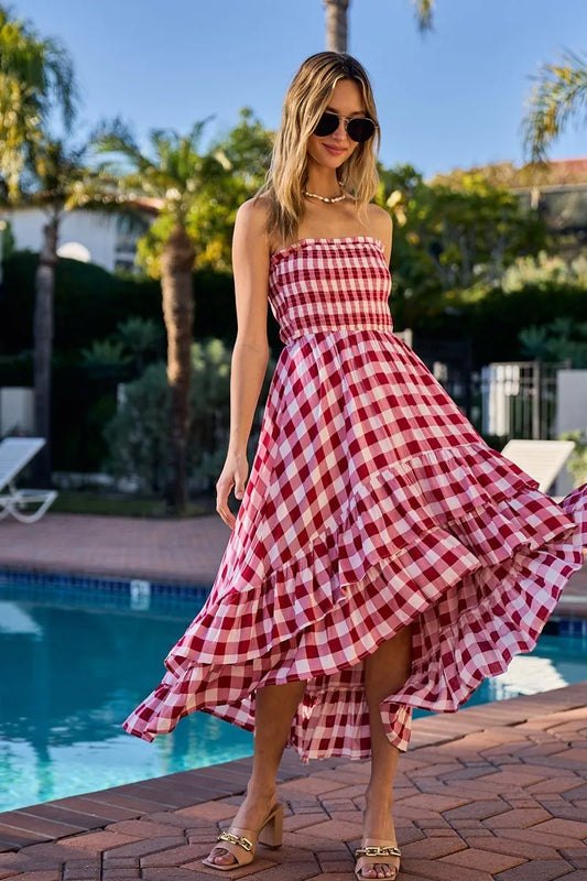 Smocked Body Off Shoulder Check Dress e591191a67854b9fb85f5eeccee7b5f7-Max-Origin