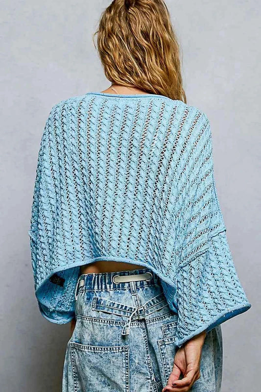 Cable-Knit Openwork Round Neck Cropped Sweater e5a3573d-d42a-470c-a0cb-e02b3fb9dbd7-Max-Origin