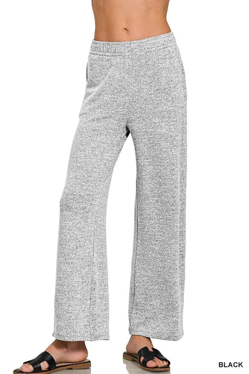 Zenana Soft Melange Hacci Elastic Waistband Lounge Pants BLACK e5a448732c1743b583a1a772dce39d77-Max-Origin