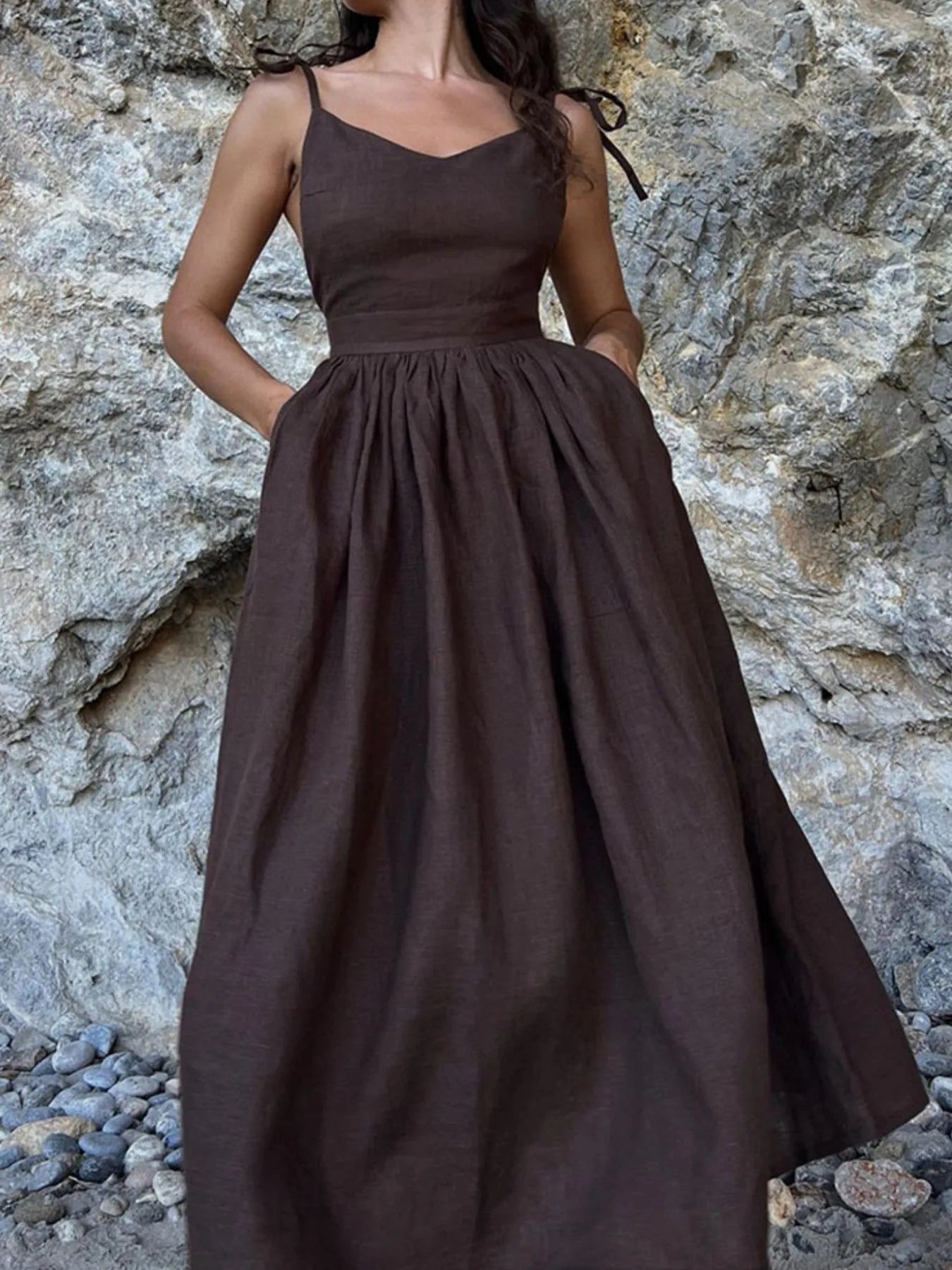 V-Neck Tie Shoulder Maxi Dress e5a44d4d-2227-4f8b-9130-7cc15deaeb2d-Max-Origin