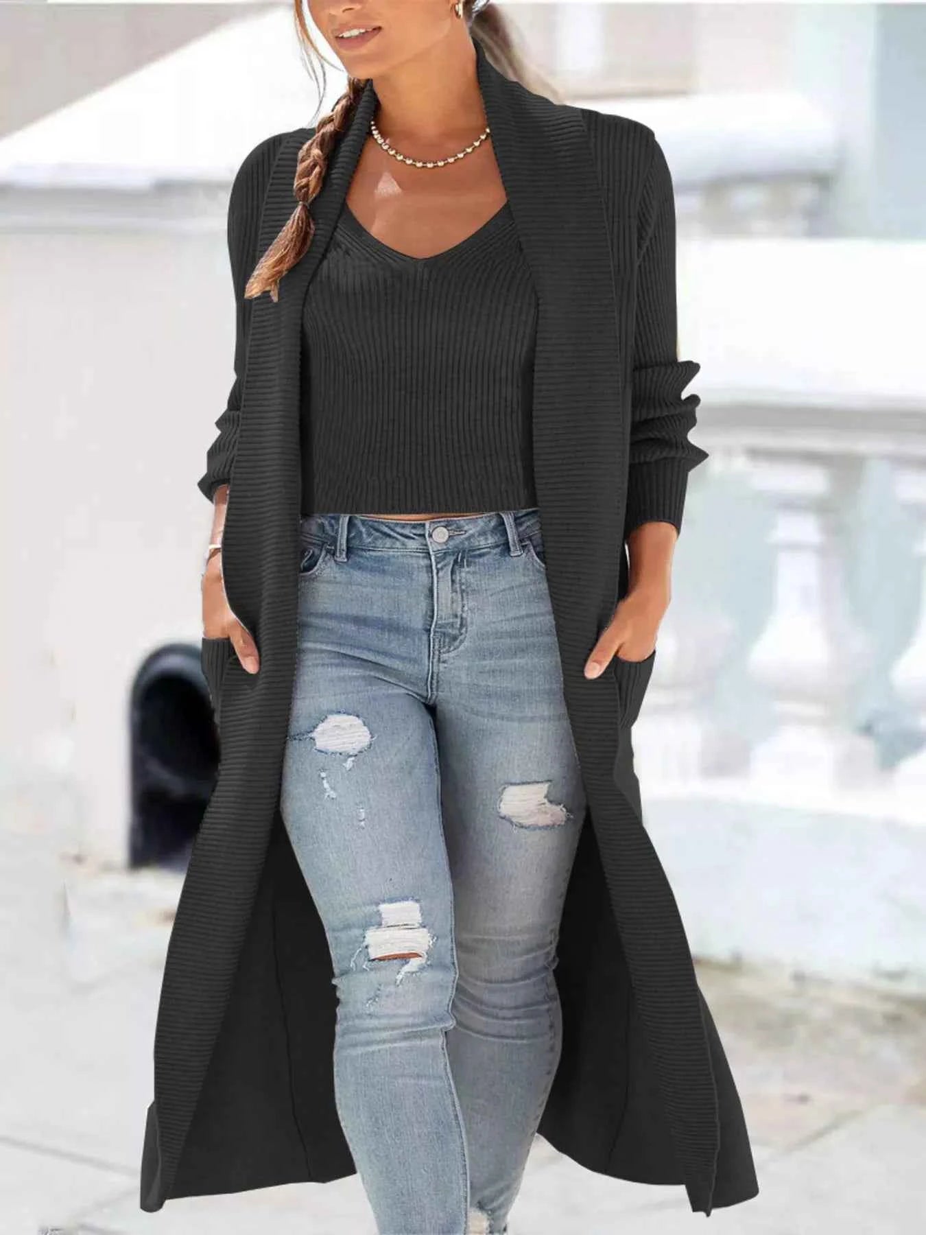 Full Size Ribbed Knit Tank and Cardigan Sweater Set Plus Size Black e5a96a94bda34081b1121103057e9da1-Max-Origin