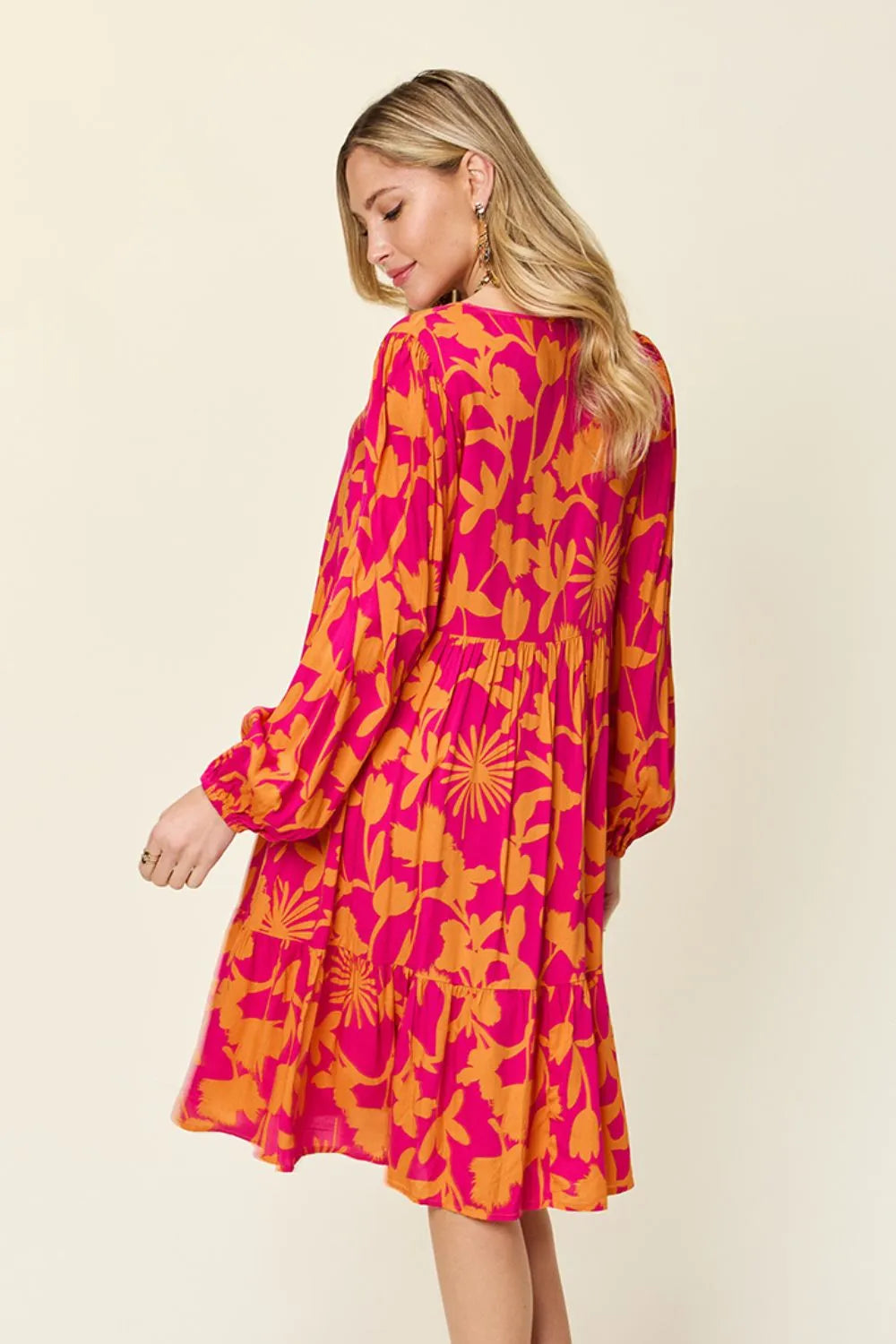 Double Take Full Size Printed Ruffle Hem Dress with Pocket e5adaa6e-416f-4e2f-b198-cba9ef9dc417-Max