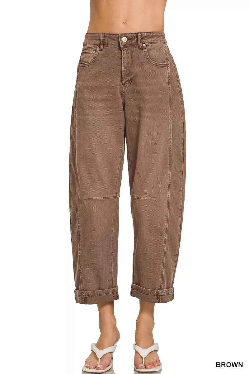 Zenana High Rise Barrel-Leg Cropped Jeans BROWN e5b2aeb822264d7e9bd2abdabfdceb4d-Max-Origin