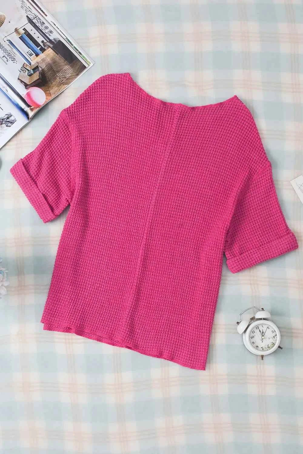 Textured Cuffed Short Sleeve Top e5b8a413-1859-4d68-925d-d008b9aca9e8-Max