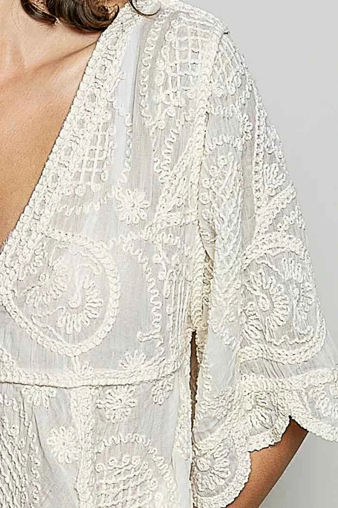 POL V-Neck Crochet Blouse with Scalloped Hem e5bc340d-a56e-4f92-9111-41b2b7b4eeac-Max-Origin