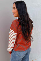 Orange Stripe Contrast Sleeve Patchwork Drop Shoulder Long Sleeve Sweatshirt e5c3a5091b107f05