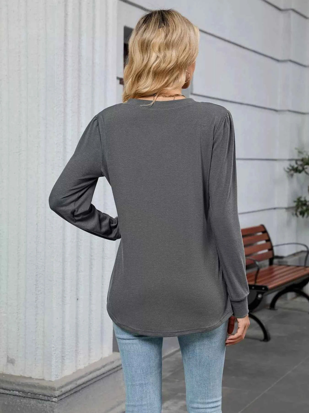 V-Neck Long Sleeve Relaxed Fit T-Shirt