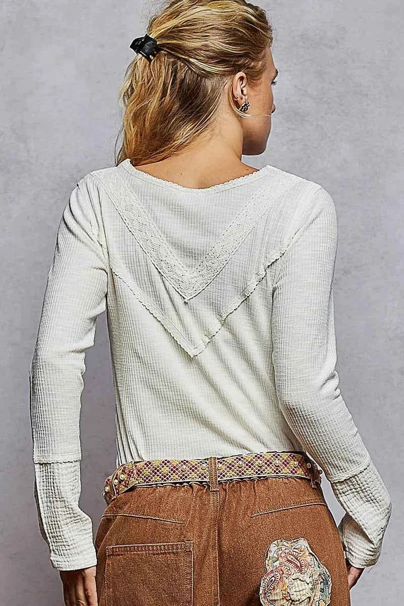 Ribbed Half Button Lace Detail Knit Top e5c8689e-5d69-4224-9119-fb9000440192-Max-Origin