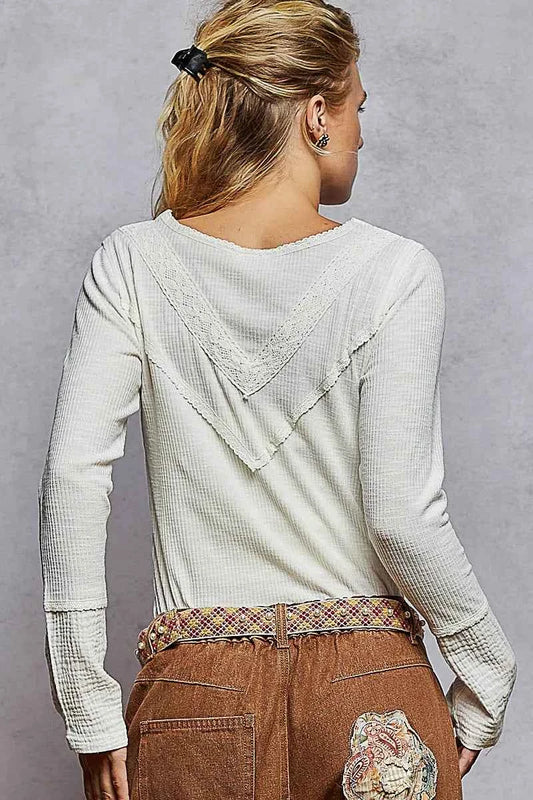 Ribbed Half Button Lace Detail Knit Top e5c8689e-5d69-4224-9119-fb9000440192-Max-Origin