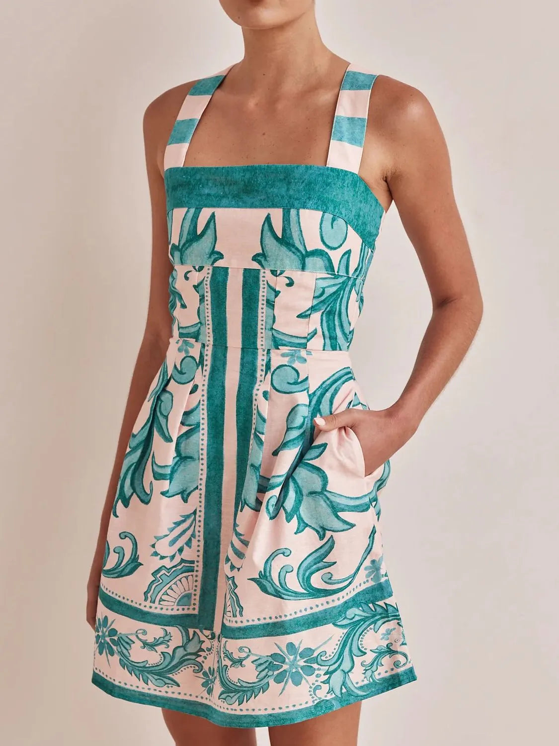 Printed Square Neck Midi Dress Turquoise e5d3be9d-5d2c-4677-8d7e-8e17ea996840-Max-Origin