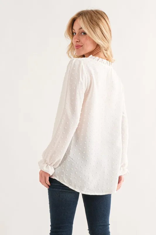 Polka Dot Ruffle Blouse - Swiss Dot Frill Top 100% Polyester e5dd555c06ac4e0298396ae4578c7e3a-Max-Origin