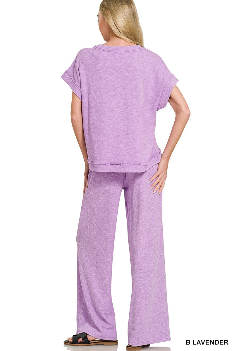 Zenana Washed Slub Short Sleeve Tee & Long Pants Set e5df78f1b78941e5bcee48986434f049-Max