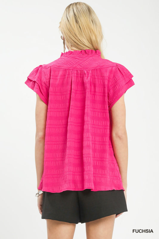 Textured Flutter Sleeve Split Neck Top e5e5c9dc-e8fe-43ea-811d-5fab2eb8b6b1-Max