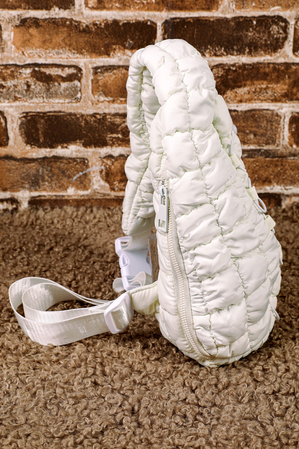White Marshmallow Quilted Drawstring Decor Sling Bag e5ed63c34209adca