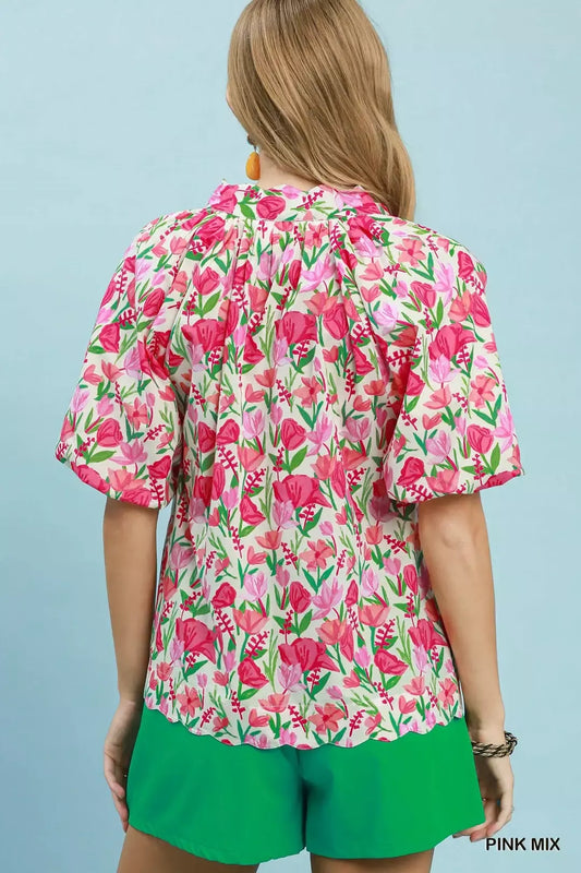 Floral Puff Sleeve Blouse with Scalloped Details e6032b77-b61c-435d-b179-2882b7c973c0-Max-Origin