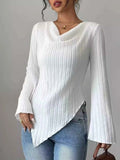 Cowl Neck Ribbed Knit T-Shirt Gray white e605b030b42f47fc80ced6e05d0f126c-Max-Origin