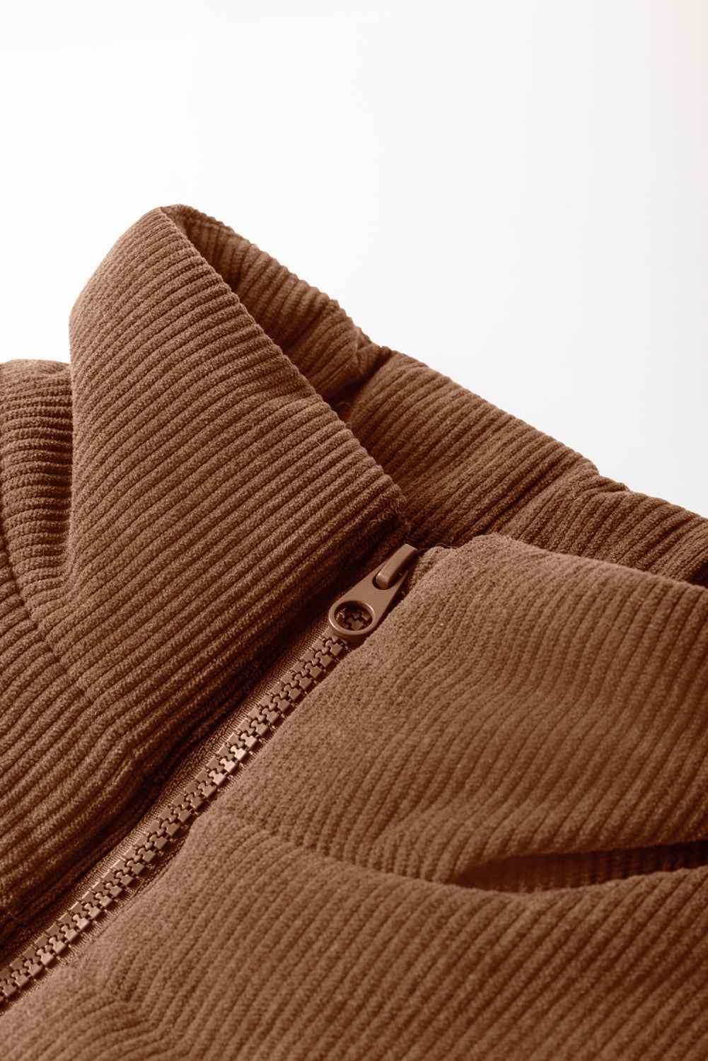 Coffee Solid Color Corduroy Puffer Vest Coat e60fb8e1a27c05f7