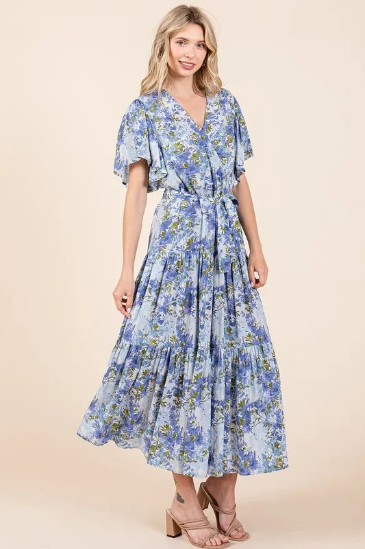 Mittoshop Floral Tie Waist Flutter Sleeve Tiered Dress e6119365-2061-4784-9a99-06122b62efff-Max