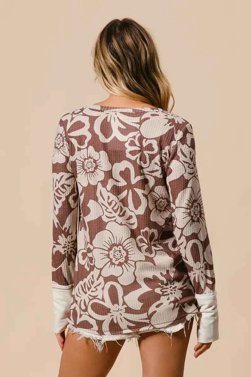 BiBi Flower Printed Waffle Thumb Opening Top e61bdac31b404ec9ab8440a6e573bce4-Max-Origin