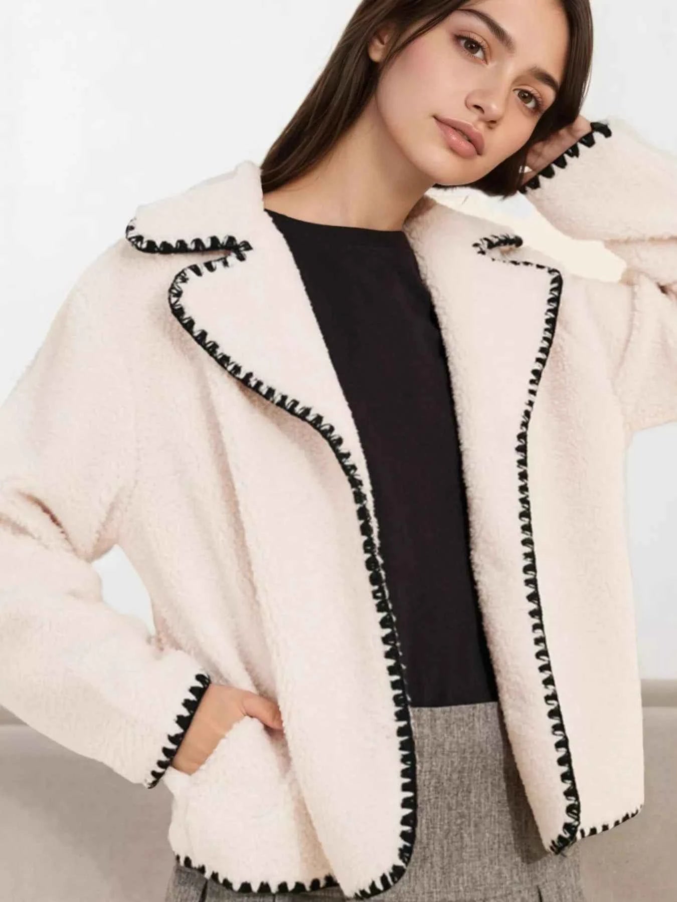Sherpa Contrast Trim Button Up Outerwear e626c54d58954e0a880cdd468c5c5caf-Max-Origin