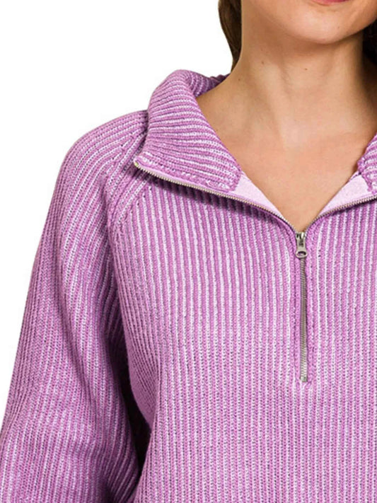 Ribbed Two Tone Half Zip Sweater e62bcd0b-83d9-44c5-8eb5-5f5d917995d0-Max-Origin