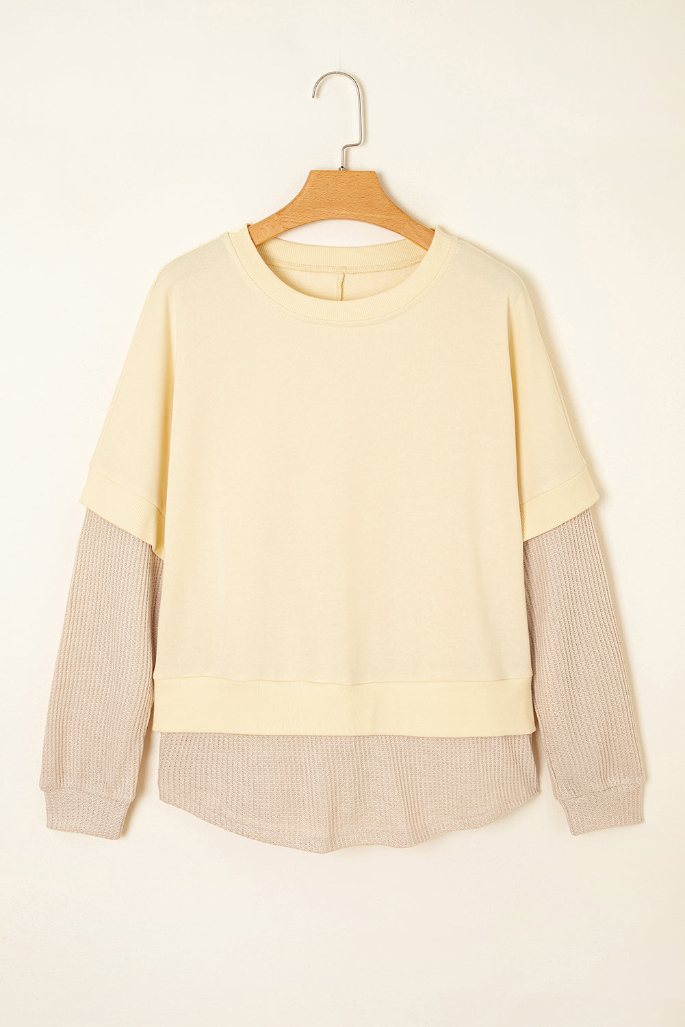 Apricot Fake Two-Piece Waffle Patchwork Sweatshirt e62dd08cb0b60fad